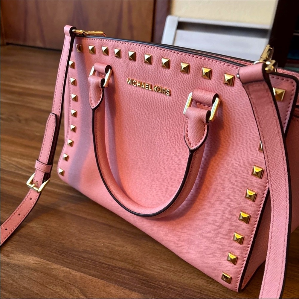 Michael Kors Pink Satchel with Gold Studs